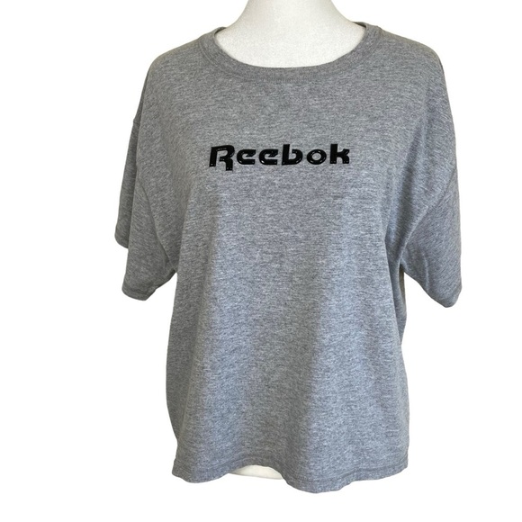 Vintage Y2K Reebok Gray Baby Tee Cropped Tshirt Boxy Fit Made In USA Size XL - Picture 4 of 14
